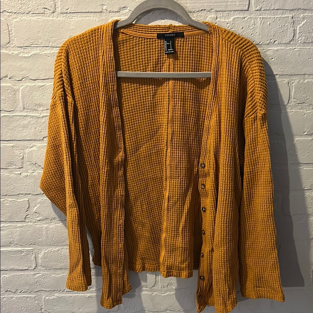 Forever 21 Yellow Cardigan Sweater Open Front